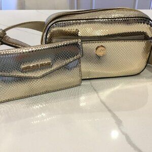 Michael Michael Kors Maisie Metallic Gold 2 in 1 Camera Crossbody Bag NWT $498